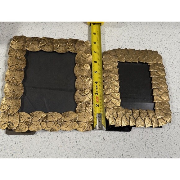 Celia Landman Gold Metal Leaf Photo Frames 5x7 4x6 Pair Thick Glass Quality Vtg - Picture 3 of 16